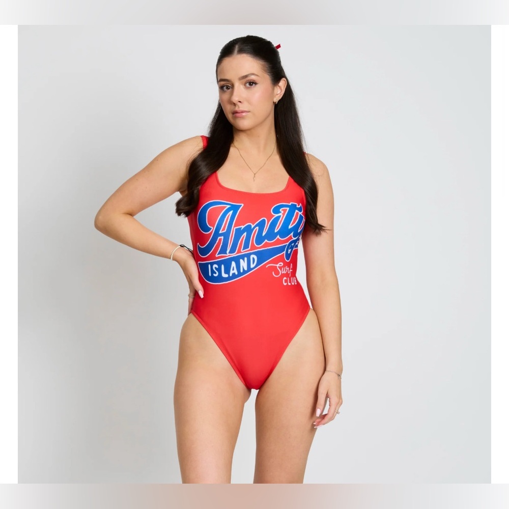 JAWS x CAKEWORTHY 50th ANNIVERSARY AMITY ISLAND SURF CLUB SWIMSUIT- NWT